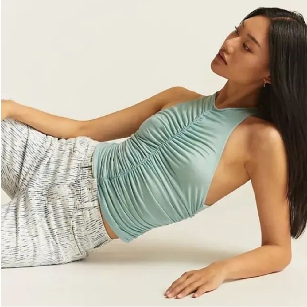 Anthropologie Pilcro Ruched Reversible Tank in Sky NWT Influencer Revolve Size M